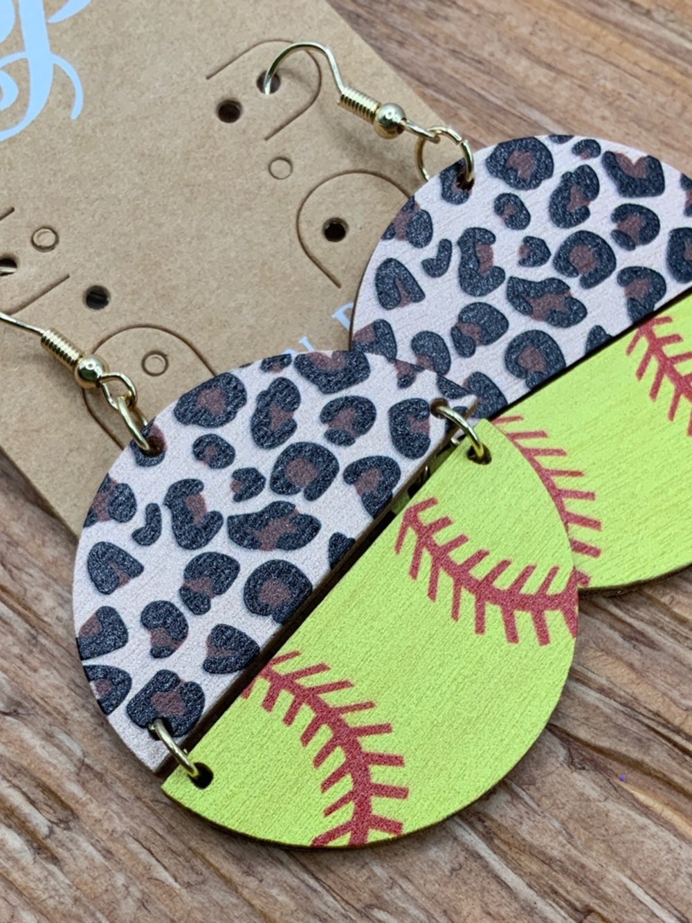 Plunder Design Jules Leopard Print Neon Yellow Softball Double-Segment Earrings